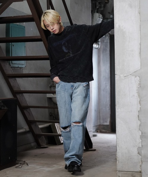 G.O.C(ジーオーシー)の「オーバーサイズピグメントプリントトレーナー(スウェット・メンズ・ブラック/ブラック系その他/ブラック系その他2・LARGE/MEDIUM)」の6枚目の写真