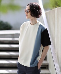 THE SHOP TK  | 【サラッとした肌触り/洗える】ドライタッチ梨地ブロッキングTシャツ(Tシャツ/カットソー)