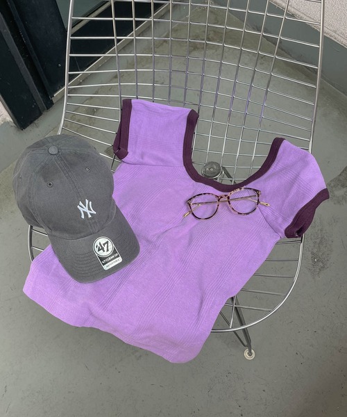 MILLER(ミラー)の「【 Robert P. Miller / ロバート・ピー・ミラー 】カップ付き バックオープン フレンチスリーブ リブ Tシャツ RM221-2009 French Sleeve Tee RM221-2009 DRE(Tシャツ/カットソー・レディース・ブルー/パープル/オレンジ/グリーン/ライトグリーン/オレンジ系/ライトブルー/ダークグリーン/ブラウン・FREE)」の1枚目の写真
