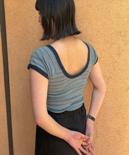 MILLER(ミラー)の「【 Robert P. Miller / ロバート・ピー・ミラー 】カップ付き バックオープン フレンチスリーブ リブ Tシャツ RM221-2009 French Sleeve Tee RM221-2009 DRE(Tシャツ/カットソー・レディース・ブルー/パープル/オレンジ/グリーン/ライトグリーン/オレンジ系/ライトブルー/ダークグリーン/ブラウン・FREE)」の7枚目の写真