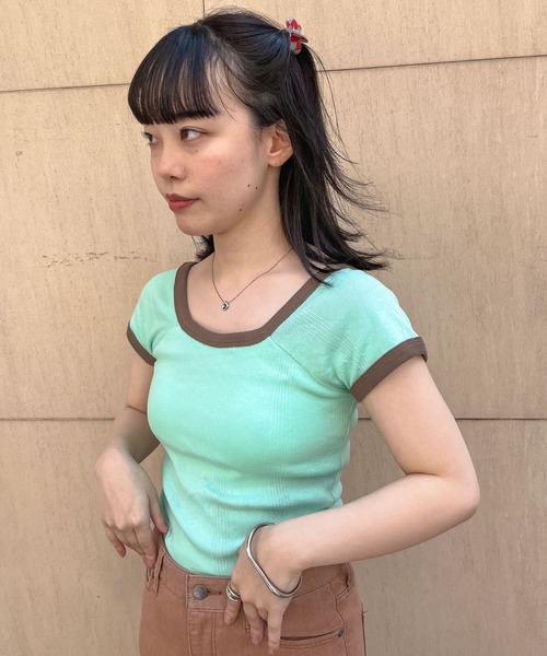 MILLER(ミラー)の「【 Robert P. Miller / ロバート・ピー・ミラー 】カップ付き バックオープン フレンチスリーブ リブ Tシャツ RM221-2009 French Sleeve Tee RM221-2009 DRE(Tシャツ/カットソー・レディース・ブルー/パープル/オレンジ/グリーン/ライトグリーン/オレンジ系/ライトブルー/ダークグリーン/ブラウン・FREE)」の5枚目の写真