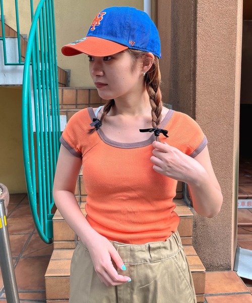 MILLER(ミラー)の「【 Robert P. Miller / ロバート・ピー・ミラー 】カップ付き バックオープン フレンチスリーブ リブ Tシャツ RM221-2009 French Sleeve Tee RM221-2009 DRE(Tシャツ/カットソー・レディース・ブルー/パープル/オレンジ/グリーン/ライトグリーン/オレンジ系/ライトブルー/ダークグリーン/ブラウン・FREE)」の13枚目の写真