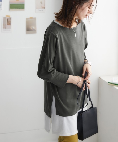 nissen(ニッセン)の「裏毛ボートネックドルマントップス(Tシャツ/カットソー・レディース・チャコールグレー/ライトカーキ/サンドベージュ/ネイビー・L/LL/M/S)」の2枚目の写真
