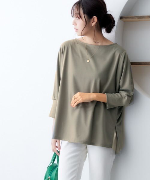 nissen(ニッセン)の「裏毛ボートネックドルマントップス(Tシャツ/カットソー・レディース・チャコールグレー/ライトカーキ/サンドベージュ/ネイビー・L/LL/M/S)」の10枚目の写真