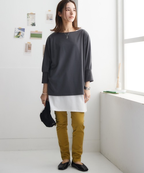 nissen(ニッセン)の「裏毛ボートネックドルマントップス(Tシャツ/カットソー・レディース・チャコールグレー/ライトカーキ/サンドベージュ/ネイビー・L/LL/M/S)」の7枚目の写真