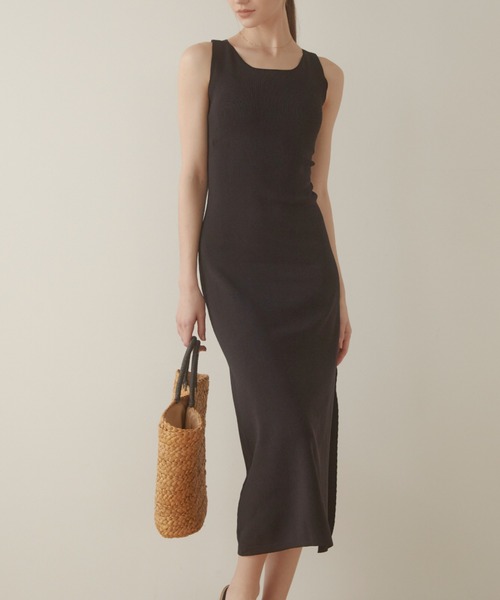 ACYM アシーム　Back open knitワンピース ブラック USAGI ONLINE限定XS(00)サイズ】Back ribbon knit ワンピース