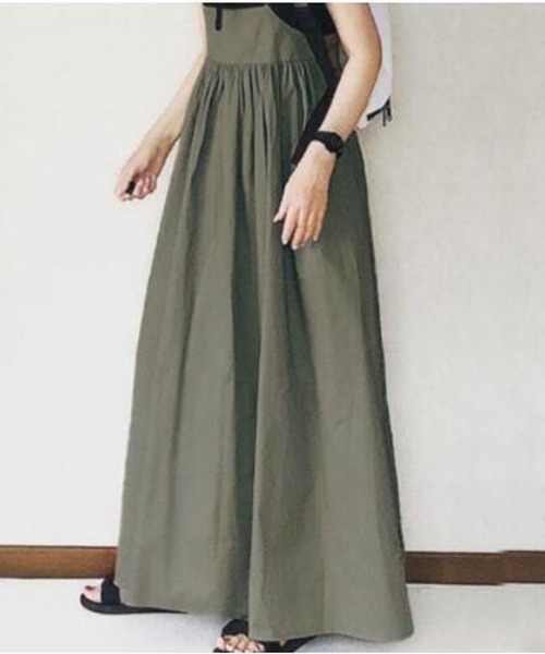 gossip！ロサンゼルス（ゴシップロサンゼルス）の「綿100% 調整可能ストラップ ギャザーロングキャミワンピース&日常シンブル重ね着カジュアル（ワンピース・レディース・ダークグレー/アイボリー/カーキ/ベージュ/ネイビー/ブラック・FREE）」の14枚目の写真