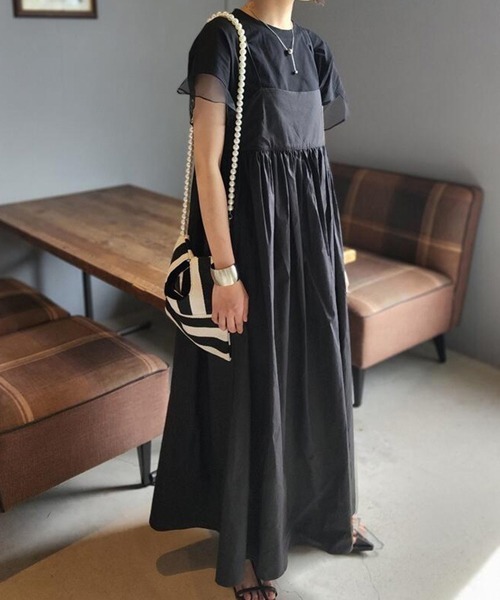 gossip！ロサンゼルス（ゴシップロサンゼルス）の「綿100% 調整可能ストラップ ギャザーロングキャミワンピース&日常シンブル重ね着カジュアル（ワンピース・レディース・ダークグレー/アイボリー/カーキ/ベージュ/ネイビー/ブラック・FREE）」の19枚目の写真