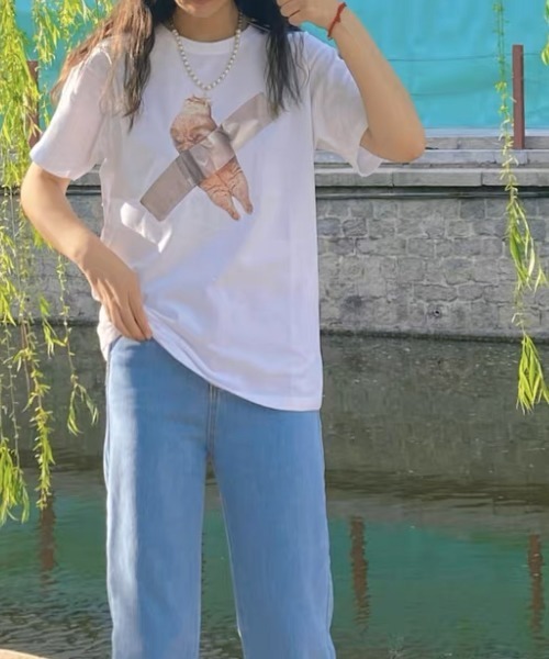 Chick（チック）の「キャット アート ビッグシルエット半袖Tシャツ（Tシャツ/カットソー・メンズ・ホワイト/チャコールグレー/ベージュ/ブラック・S/M/L/XL）」の5枚目の写真