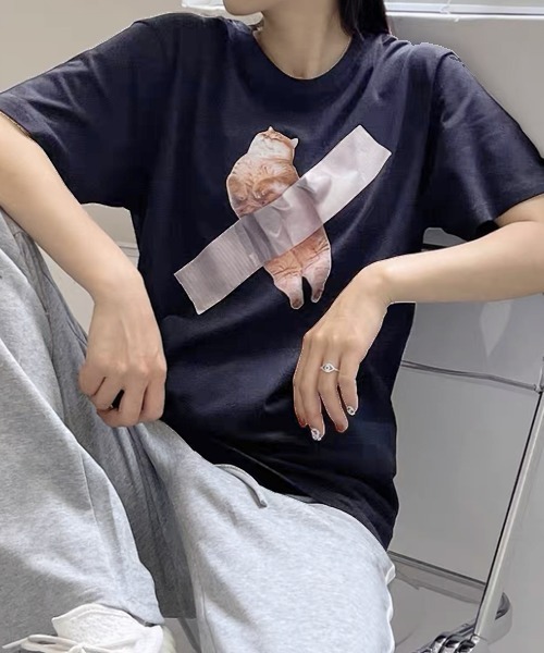 Chick（チック）の「キャット アート ビッグシルエット半袖Tシャツ（Tシャツ/カットソー・メンズ・ホワイト/チャコールグレー/ベージュ/ブラック・S/M/L/XL）」の6枚目の写真