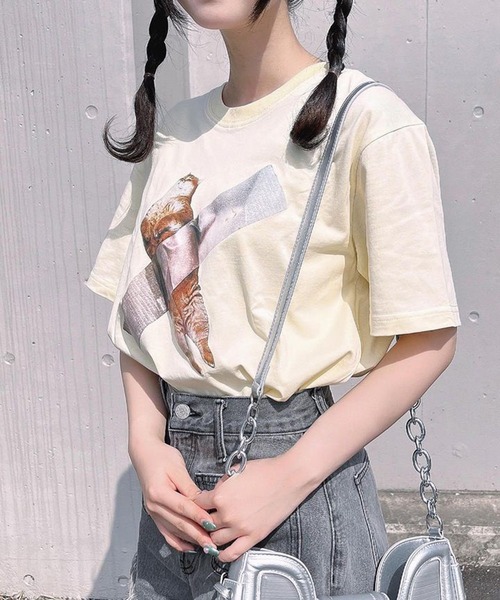 Chick（チック）の「キャット アート ビッグシルエット半袖Tシャツ（Tシャツ/カットソー・メンズ・ホワイト/チャコールグレー/ベージュ/ブラック・S/M/L/XL）」の17枚目の写真