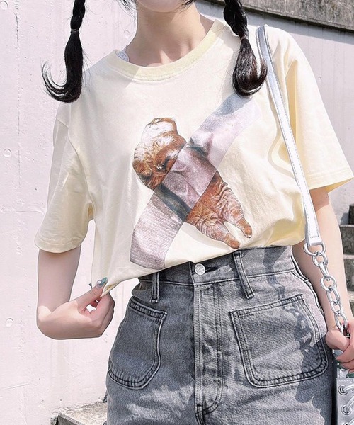 Chick（チック）の「キャット アート ビッグシルエット半袖Tシャツ（Tシャツ/カットソー・メンズ・ホワイト/チャコールグレー/ベージュ/ブラック・S/M/L/XL）」の18枚目の写真