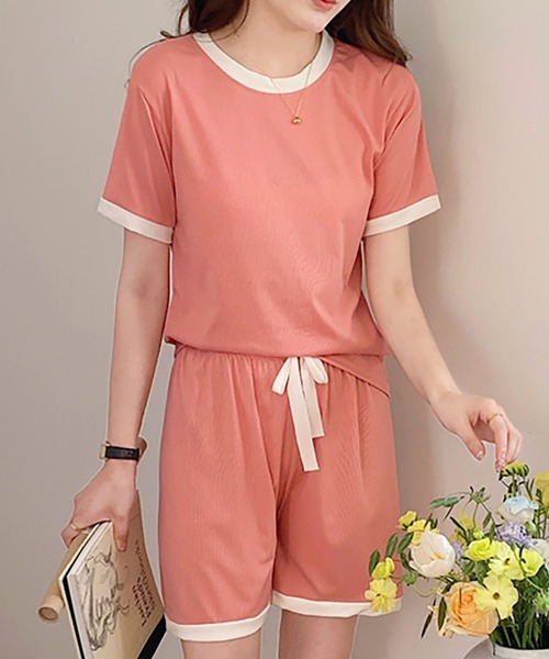 Girly Doll(ガーリードール)の「セットアップ ルームウェア Tシャツ&ショートパンツ 2点セット(ルームウェア/パジャマ・レディース・ブルー/グリーン/ピンク/パープル・FREE)」の4枚目の写真