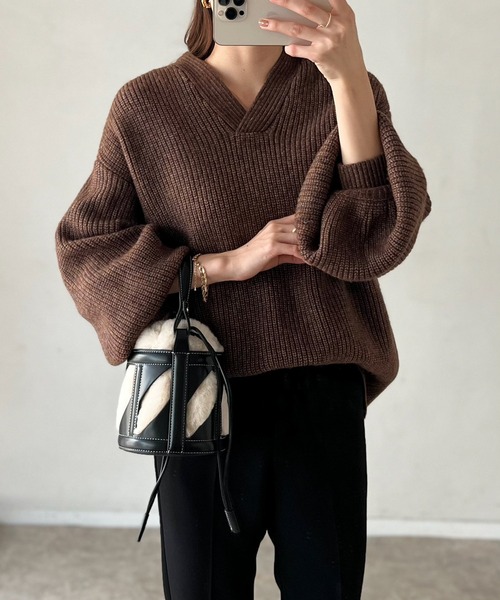 Emma Taylor（エマテイラー）の「バッククロスニットプルオーバー（ニット/セーター・レディース・ブラウン/アイボリー・FREE）」の11枚目の写真