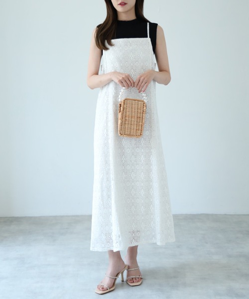 tocco closet（トッコ　クローゼット）の「【ZOZO限定】レースキャミワンピース（ワンピース・レディース・ブラック/オフホワイト・M）」の3枚目の写真