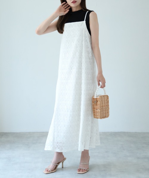 tocco closet（トッコ　クローゼット）の「【ZOZO限定】レースキャミワンピース（ワンピース・レディース・ブラック/オフホワイト・M）」の6枚目の写真