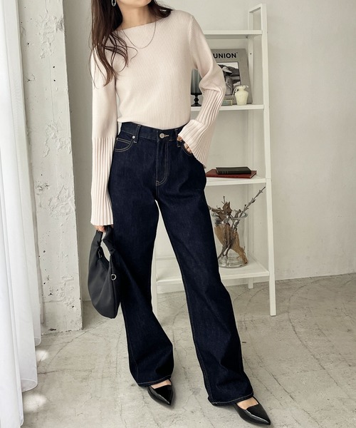 GeeRA(ジーラ)の「もちもちリブボートネックフレアースリーブカラーニット(ニット/セーター・レディース・ブラック/アイボリー/ネイビー/グレー/ライム/その他/モカ・SMALL/MEDIUM/LARGE/X-LARGE)」の11枚目の写真