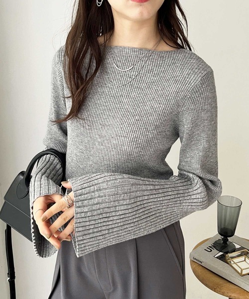 GeeRA(ジーラ)の「もちもちリブボートネックフレアースリーブカラーニット(ニット/セーター・レディース・ブラック/アイボリー/ネイビー/グレー/ライム/その他/モカ・SMALL/MEDIUM/LARGE/X-LARGE)」の14枚目の写真