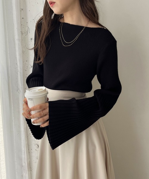 GeeRA(ジーラ)の「もちもちリブボートネックフレアースリーブカラーニット(ニット/セーター・レディース・ブラック/アイボリー/ネイビー/グレー/ライム/その他/モカ・SMALL/MEDIUM/LARGE/X-LARGE)」の12枚目の写真