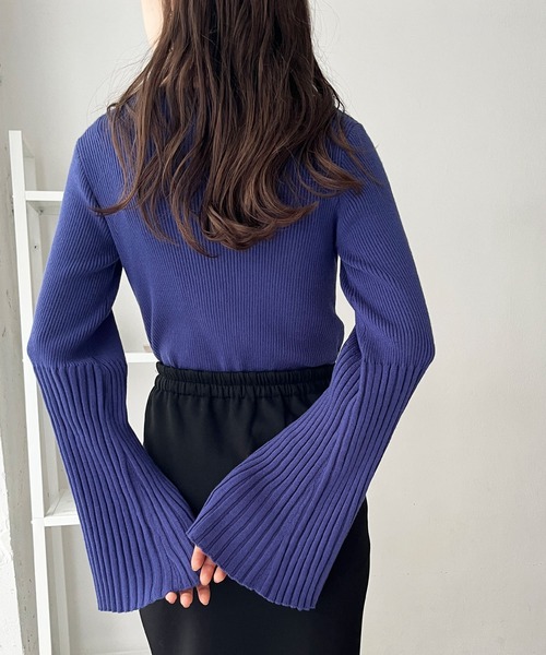 神様さま専用 セール】もちもちリブボートネックフレアースリーブカラーニット