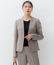 【洗える】ウールライクカルゼ ノーカラー ジャケット