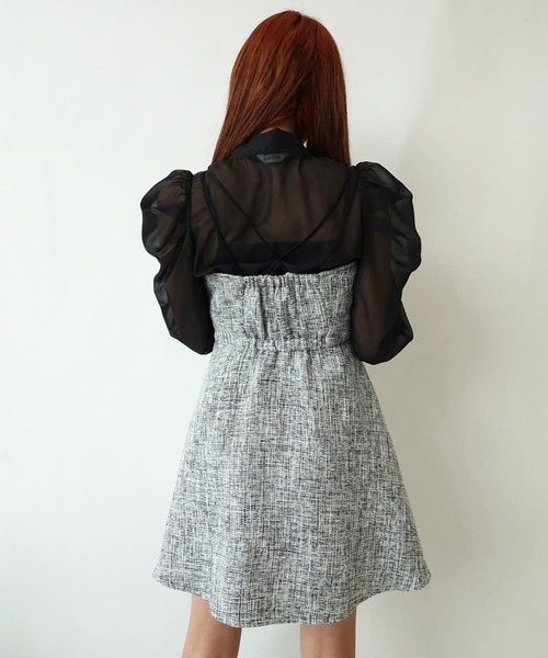 REDYAZEL（レディアゼル）の「ツィードキャミロンパース（つなぎ/オールインワン・レディース・オフホワイト/ネイビー/ブラック・FREE）」の5枚目の写真