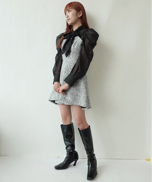 REDYAZEL（レディアゼル）の「ツィードキャミロンパース（つなぎ/オールインワン・レディース・オフホワイト/ネイビー/ブラック・FREE）」の6枚目の写真