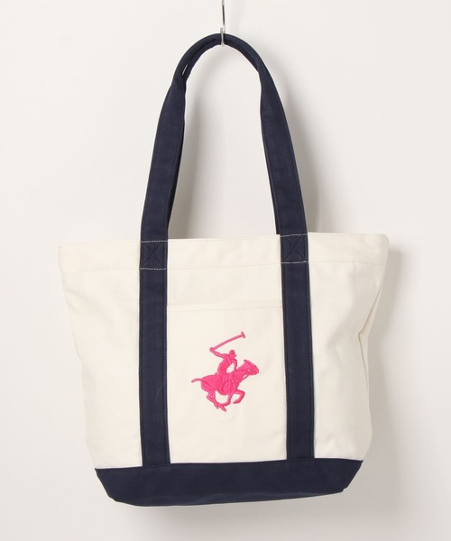 BEVERLY HILLS POLO CLUB(ビバリーヒルズポロクラブ)の「BEVERLY HILLS POLO CLUB/ビバリーヒルズポロクラブ 大容量 A4収納可能 PC収納可能 ブランド ロゴ ポニー 刺繍 BHPC キャンバス トートバッグ(トートバッグ・レディース・ホワイト×ネイビー/ブラック/ネイビー/ベージュ/ホワイト×グリーン/ホワイト×ピンク/ホワイト系その他・FREE)」の4枚目の写真