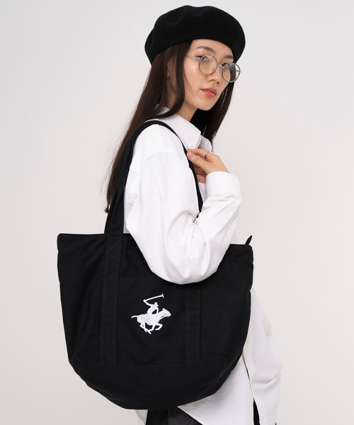 BEVERLY HILLS POLO CLUB(ビバリーヒルズポロクラブ)の「BEVERLY HILLS POLO CLUB/ビバリーヒルズポロクラブ 大容量 A4収納可能 PC収納可能 ブランド ロゴ ポニー 刺繍 BHPC キャンバス トートバッグ(トートバッグ・レディース・ホワイト×ネイビー/ブラック/ネイビー/ベージュ/ホワイト×グリーン/ホワイト×ピンク/ホワイト系その他・FREE)」の5枚目の写真
