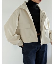Re:EDIT | [2023A/W COLLECTION][低身長サイズ有]ボリュームスリーブショート丈フェイクレザージャケット(ライダースジャケット)