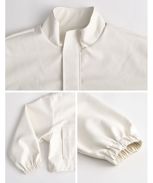 Re:EDIT（リエディ）の「[低身長サイズ有]ボリュームスリーブショート丈フェイクレザージャケット（ライダースジャケット・レディース・アイボリー/ブラック・MEDIUM/SHORT/LARGE）」の18枚目の写真