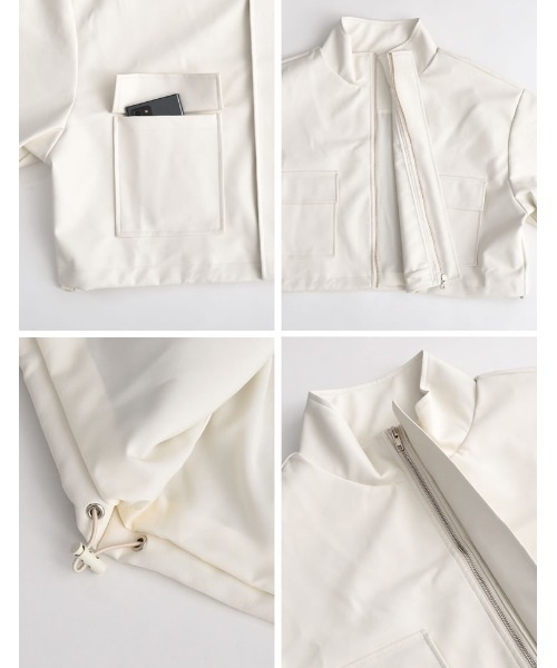 Re:EDIT（リエディ）の「[低身長サイズ有]ボリュームスリーブショート丈フェイクレザージャケット（ライダースジャケット・レディース・アイボリー/ブラック・MEDIUM/SHORT/LARGE）」の19枚目の写真