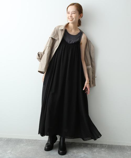 SLOBE IENA キャミ ロングワンピース SLOBE IENA ワンピース クリンクルギャザーキャミワンピース