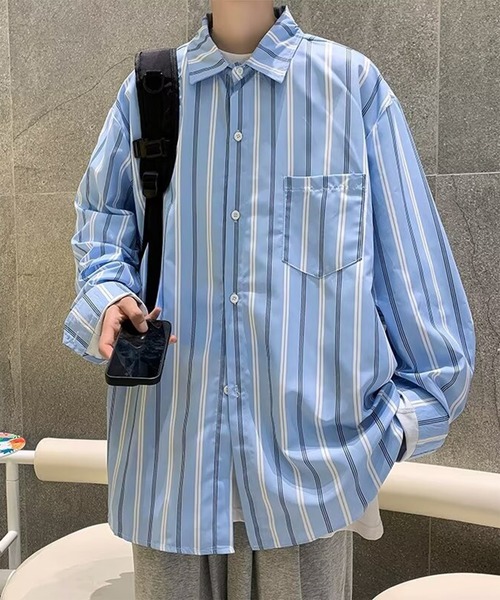 BENDER TOKYO（ベンダートウキョウ）の「【26SS新色追加】【7色展開】BENDER TOKYO リラックスフィット レギュラーカラーシャツ ストライプシャツ 長袖［UNISEX］（シャツ/ブラウス・メンズ・ブラック/ブルー/ホワイト/アイボリー/サックスブルー/ホワイト×グレー/ホワイト×ブルー・L/M/S）」の19枚目の写真