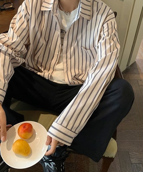 BENDER TOKYO（ベンダートウキョウ）の「【26SS新色追加】【7色展開】BENDER TOKYO リラックスフィット レギュラーカラーシャツ ストライプシャツ 長袖［UNISEX］（シャツ/ブラウス・メンズ・ブラック/ブルー/ホワイト/アイボリー/サックスブルー/ホワイト×グレー/ホワイト×ブルー・L/M/S）」の17枚目の写真