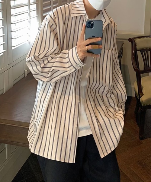 BENDER TOKYO（ベンダートウキョウ）の「【26SS新色追加】【7色展開】BENDER TOKYO リラックスフィット レギュラーカラーシャツ ストライプシャツ 長袖［UNISEX］（シャツ/ブラウス・メンズ・ブラック/ブルー/ホワイト/アイボリー/サックスブルー/ホワイト×グレー/ホワイト×ブルー・L/M/S）」の18枚目の写真