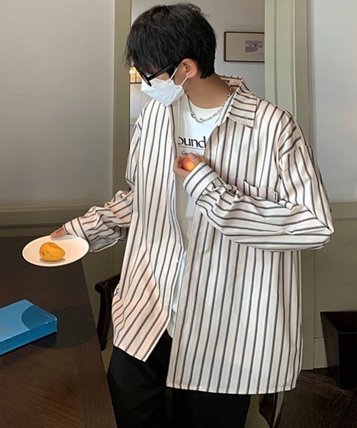 BENDER TOKYO（ベンダートウキョウ）の「【26SS新色追加】【7色展開】BENDER TOKYO リラックスフィット レギュラーカラーシャツ ストライプシャツ 長袖［UNISEX］（シャツ/ブラウス・メンズ・ブラック/ブルー/ホワイト/アイボリー/サックスブルー/ホワイト×グレー/ホワイト×ブルー・L/M/S）」の15枚目の写真