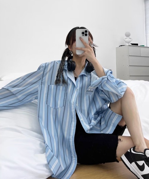 BENDER TOKYO（ベンダートウキョウ）の「【26SS新色追加】【7色展開】BENDER TOKYO リラックスフィット レギュラーカラーシャツ ストライプシャツ 長袖［UNISEX］（シャツ/ブラウス・メンズ・ブラック/ブルー/ホワイト/アイボリー/サックスブルー/ホワイト×グレー/ホワイト×ブルー・L/M/S）」の22枚目の写真