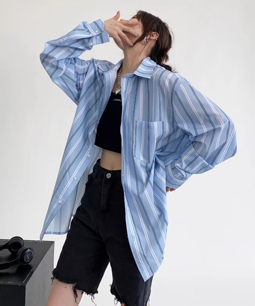 BENDER TOKYO（ベンダートウキョウ）の「【26SS新色追加】【7色展開】BENDER TOKYO リラックスフィット レギュラーカラーシャツ ストライプシャツ 長袖［UNISEX］（シャツ/ブラウス・メンズ・ブラック/ブルー/ホワイト/アイボリー/サックスブルー/ホワイト×グレー/ホワイト×ブルー・L/M/S）」の20枚目の写真