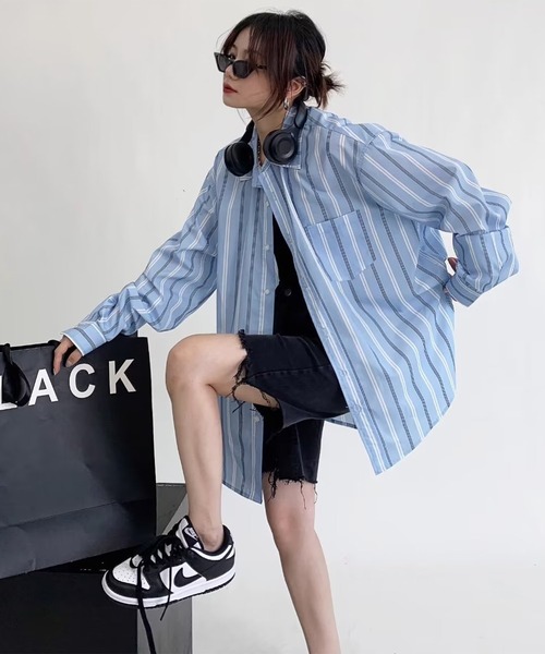 BENDER TOKYO（ベンダートウキョウ）の「【26SS新色追加】【7色展開】BENDER TOKYO リラックスフィット レギュラーカラーシャツ ストライプシャツ 長袖［UNISEX］（シャツ/ブラウス・メンズ・ブラック/ブルー/ホワイト/アイボリー/サックスブルー/ホワイト×グレー/ホワイト×ブルー・L/M/S）」の21枚目の写真