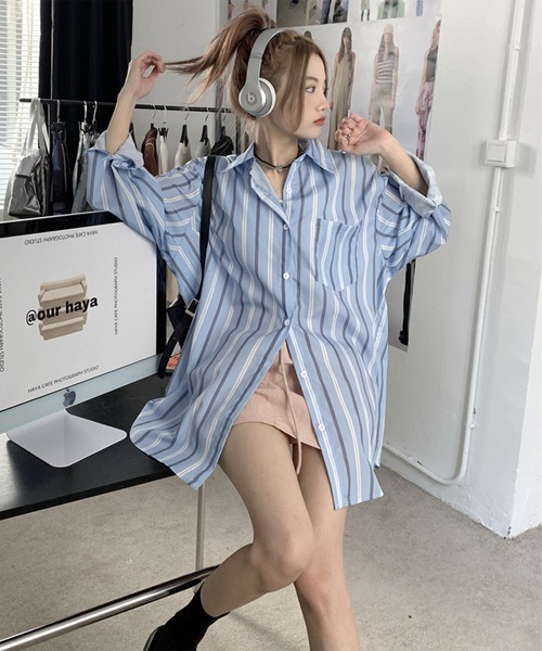 BENDER TOKYO（ベンダートウキョウ）の「【26SS新色追加】【7色展開】BENDER TOKYO リラックスフィット レギュラーカラーシャツ ストライプシャツ 長袖［UNISEX］（シャツ/ブラウス・メンズ・ブラック/ブルー/ホワイト/アイボリー/サックスブルー/ホワイト×グレー/ホワイト×ブルー・L/M/S）」の9枚目の写真