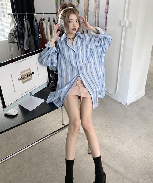 BENDER TOKYO（ベンダートウキョウ）の「【26SS新色追加】【7色展開】BENDER TOKYO リラックスフィット レギュラーカラーシャツ ストライプシャツ 長袖［UNISEX］（シャツ/ブラウス・メンズ・ブラック/ブルー/ホワイト/アイボリー/サックスブルー/ホワイト×グレー/ホワイト×ブルー・L/M/S）」の8枚目の写真