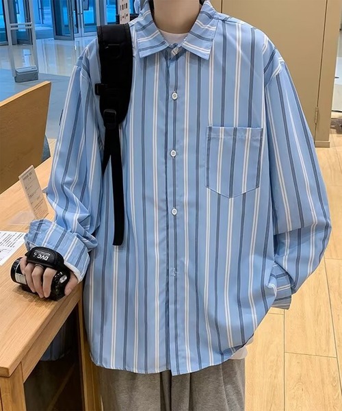 BENDER TOKYO（ベンダートウキョウ）の「【26SS新色追加】【7色展開】BENDER TOKYO リラックスフィット レギュラーカラーシャツ ストライプシャツ 長袖［UNISEX］（シャツ/ブラウス・メンズ・ブラック/ブルー/ホワイト/アイボリー/サックスブルー/ホワイト×グレー/ホワイト×ブルー・L/M/S）」の14枚目の写真