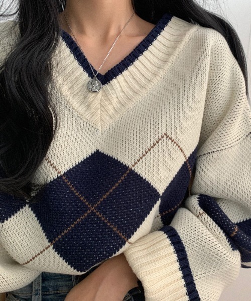 セール】YUGA_YGMC アーガイル ニットセーター（ニット/セーター