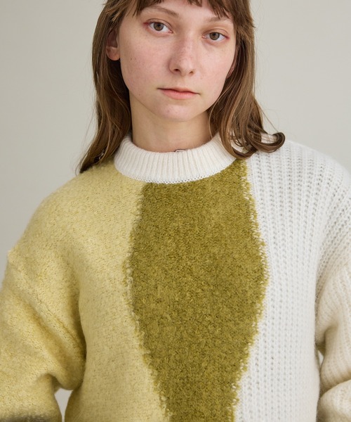 PUBLIC TOKYO(パブリックトウキョウ)の「ブロックカーブモヘアニット(ニット/セーター・レディース・ブラック/アイボリー・FREE)」の7枚目の写真