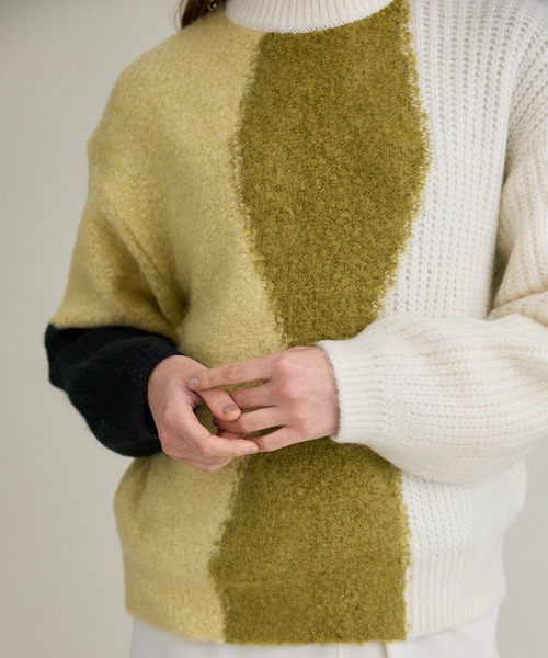 PUBLIC TOKYO(パブリックトウキョウ)の「ブロックカーブモヘアニット(ニット/セーター・レディース・ブラック/アイボリー・FREE)」の9枚目の写真