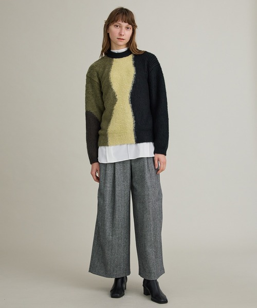 PUBLIC TOKYO(パブリックトウキョウ)の「ブロックカーブモヘアニット(ニット/セーター・レディース・ブラック/アイボリー・FREE)」の10枚目の写真