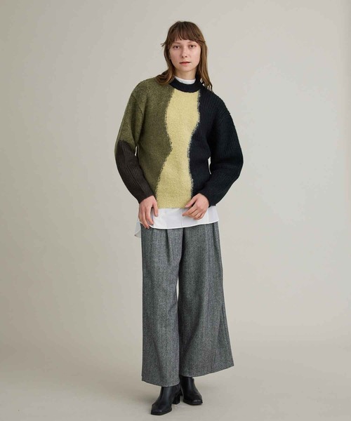 PUBLIC TOKYO(パブリックトウキョウ)の「ブロックカーブモヘアニット(ニット/セーター・レディース・ブラック/アイボリー・FREE)」の11枚目の写真