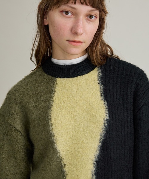 PUBLIC TOKYO(パブリックトウキョウ)の「ブロックカーブモヘアニット(ニット/セーター・レディース・ブラック/アイボリー・FREE)」の14枚目の写真