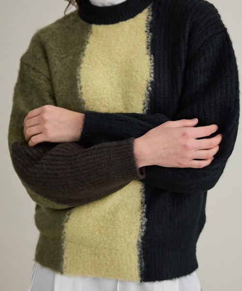 PUBLIC TOKYO(パブリックトウキョウ)の「ブロックカーブモヘアニット(ニット/セーター・レディース・ブラック/アイボリー・FREE)」の15枚目の写真